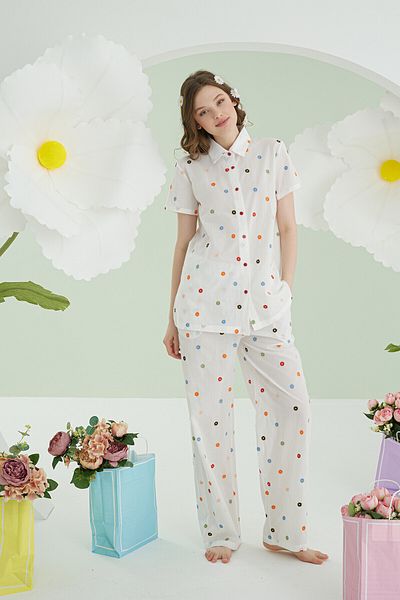 NBB White Floral Front Buttoned Pajama Set
