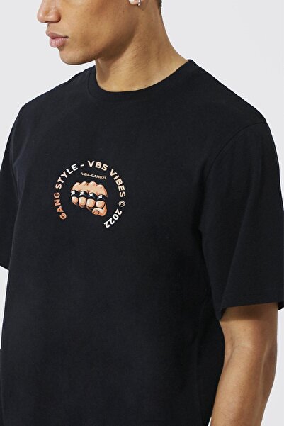 VBSVİBES Мъжка черна тениска с щампа Vibes Gang Series Oversize