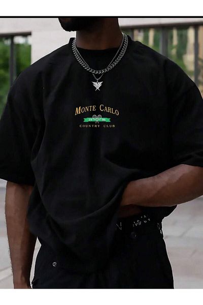 VBSVİBES BLACK OVERSIZE MOLD MOUNT CARLO PRINTED TSHIRT