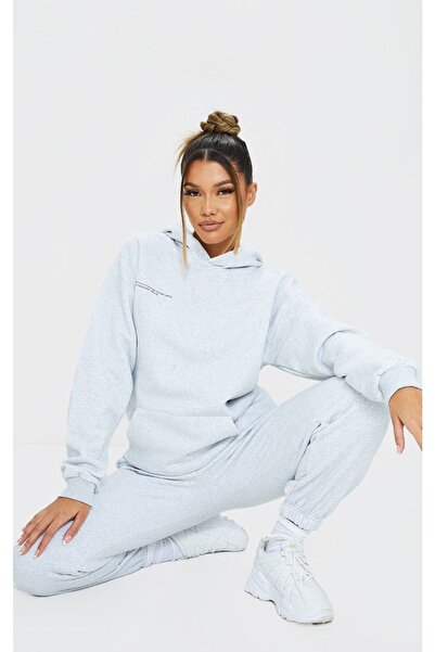 CLAYES Established Tracksuit Set Sweatshirt Jogger - Gray Printed Oversize Hooded Elastic Leg
