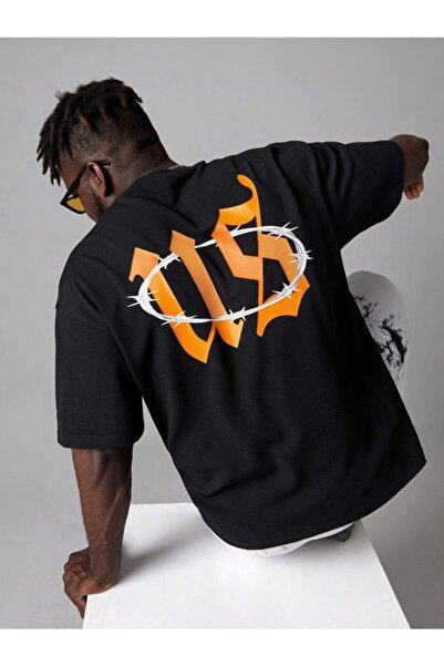 VBSVİBES Men's Black Oversize Us Printed T-shirt