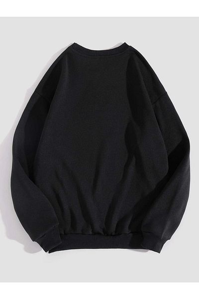 VBSVİBES Hanorac unisex negru supradimensionat, 1983, cu imprimeu muzical, cu gâtul rotund