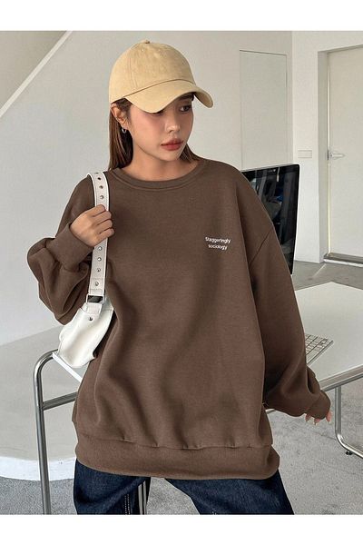 CLAYES Γυναικεία φούτερ καφέ Stagger Oversize