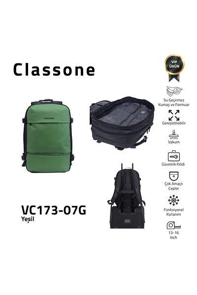 Classone حقيبة ظهر للكمبيوتر المحمول باللون الأخضر - مقاس 17.3 بوصة، و15.6 بوصة، و14 بوصة متوافقة مع سلسلة السفر Vc173-07g VIP
