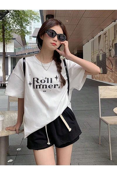 CLAYES Λευκό Oversize εμπριμέ ρολό Inner T-Shirt - Crew Neck, κοντό μανίκι