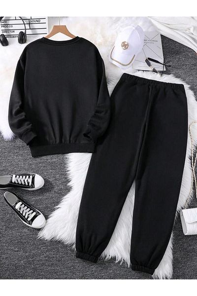 CLAYES Черен спортен костюм Oversize Jogger - Обло деколте, Суитшърт