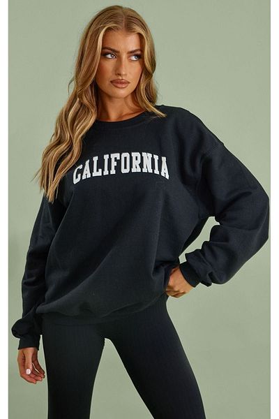 CLAYES Φούτερ California Letter - Μαύρη στάμπα Oversize Crew Neck