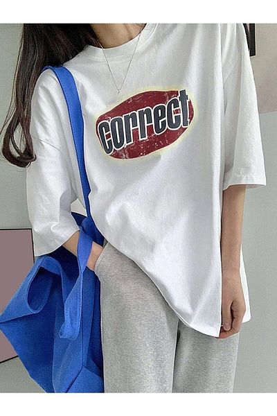 CLAYES Μπλουζάκι με λευκό εμπριμέ Vintage Design Oversize - Crew Neck