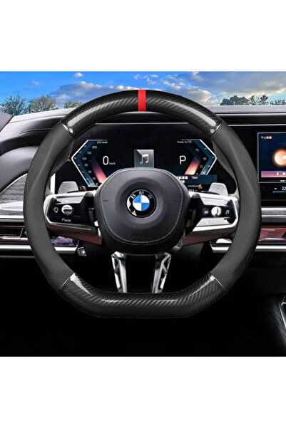 Fox Parlak Karbon Kırmızı Yüzüklü D Tip Geçme Direksiyon Kılıfı