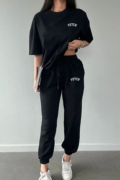 CLAYES Μαύρο μπλουζάκι και παντελόνι Jogger - Oversize Crew Neck