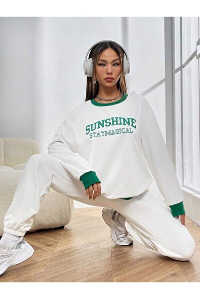 CLAYES Σετ αθλητική φόρμα Sunshine Stay Magical - Φούτερ Jogger Oversize με λευκό στάμπα
