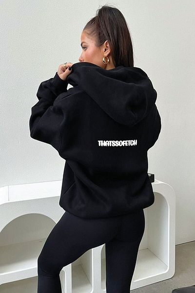 CLAYES Thatsofetch Oversize Black Printed Hooded Cardigan