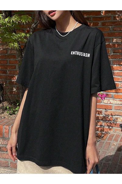 VBSVİBES Unisex Μαύρο Oversize Enthusiasm εμπριμέ πλεκτό μπλουζάκι