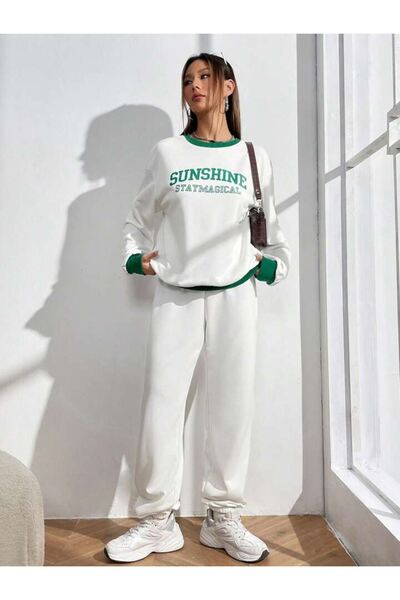 CLAYES Σετ αθλητική φόρμα Sunshine Stay Magical - Φούτερ Jogger Oversize με λευκό στάμπα