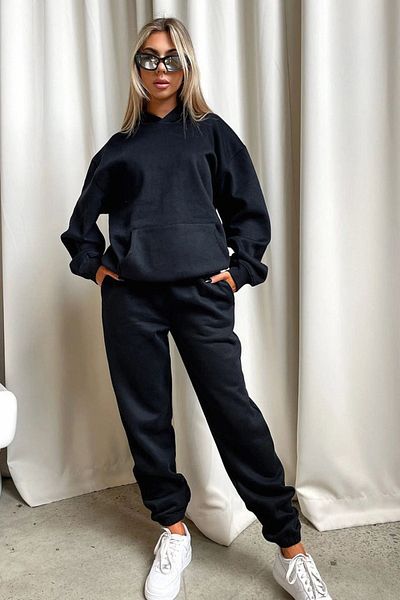 CLAYES Základný teplákový set Mikina Jogger - čierna oversize s kapucňou
