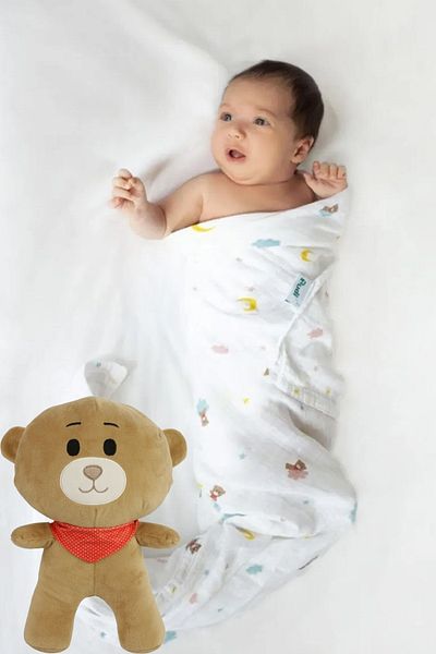 BUDİZZZ Budizzz Baby Sleeping Companion Teddy Bear & Muslin Blanket |   Newborn Gift Set