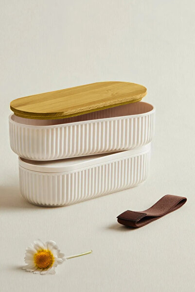 Kitchen Life 4 Pieces Bamboo Lid Storage Container 500ml & Striped Kayak Daily Meal