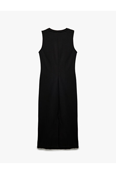 Koton Krep Scuba Kumaş Kolsuz Yuvarlak Yaka Yandan Bağlamalı Elbise