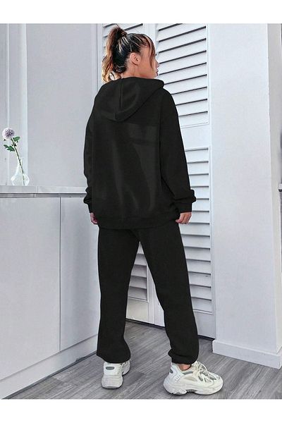CLAYES Smile Tracksuit Set Sweatshirt Jogger - Black Printed Oversize Hooded