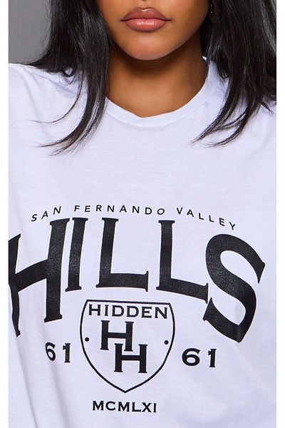 DUBU BUTİK Hidden Hills Single Jersey White Oversize T-Shirt - Crew Neck, Short Sleeve