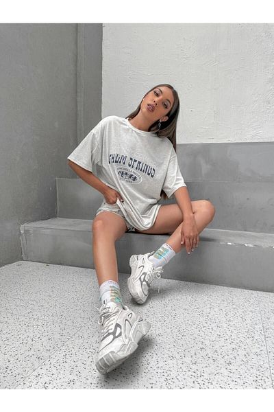 CLAYES Palm Springs Grey Oversize T-Shirt - Crew Neck, κοντό μανίκι