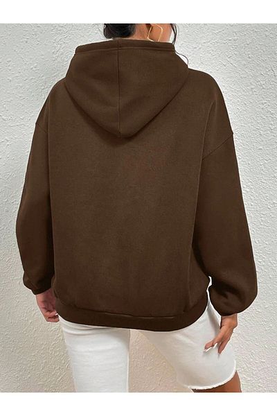 CLAYES Brown Los Angeles Print Oversize Hooded Sweatshirt