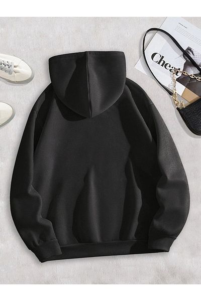 CLAYES Coffee Sweatshirt - Black Printed Oversize Hoodie