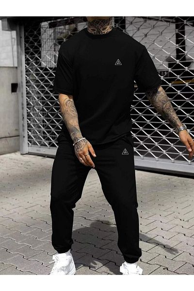 CLAYES Ufo Logo Black T-shirt and Sweatpants Set - Oversize Crew Neck
