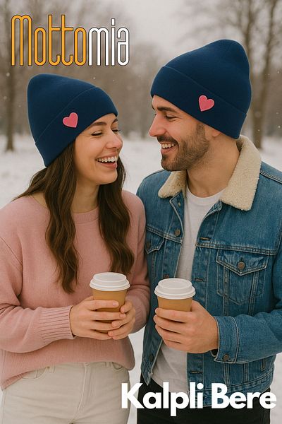 mottomia New Year/Valentine's Day Special Pink Heart Figured Navy Blue Color Unisex Beret