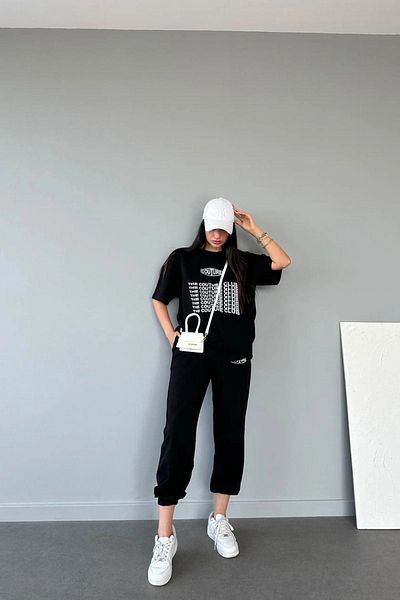 CLAYES Couture Club Μαύρο εμπριμέ Oversize Bicycle Yak T-shirt Φούτερ Jogger και Σετ