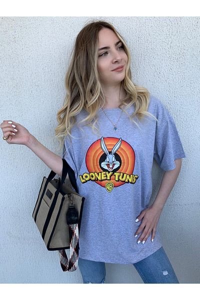 CLAYES Looney Tunes Grey Oversize T-Shirt - Crew Neck, κοντό μανίκι
