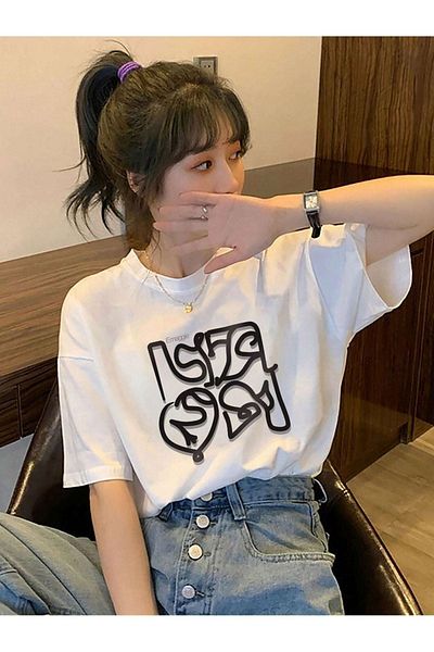 VBSVİBES Πλεκτό μπλουζάκι Unisex Λευκό Oversize Emaggie με στάμπα