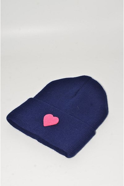 mottomia New Year/Valentine's Day Special Pink Heart Figured Navy Blue Color Unisex Beret