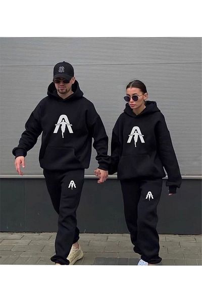 VBSVİBES SET DE PANTALONI DE ANTAL CU GLUGĂ, MĂRIMEA NEGRĂ, SERIA ANTAL COLOR