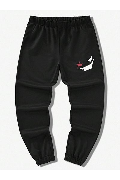 CLAYES Sneaky Face Sweatpants Jogger - Black Printed Rubber Leg High Waist