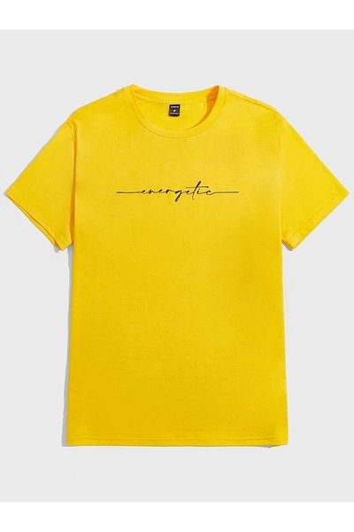 CLAYES Energetic Single Jersey - Μπλουζάκι με κίτρινο στάμπα, λαιμόκοψη, κοντό μανίκι