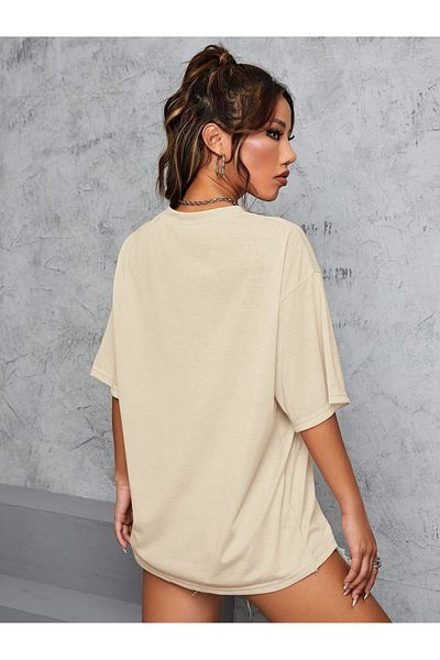 CLAYES New York 1968 Single Jersey Beige Printed Oversize T-shirt - Crew Neck, κοντό μανίκι