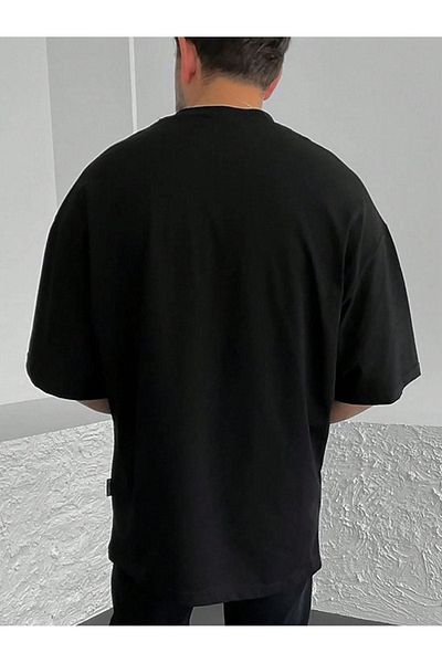 VBSVİBES Unisex Black Oversize Beach Logo Printed Knitted T-shirt