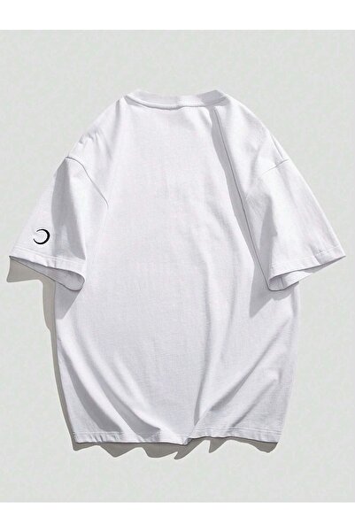 VBSVİBES Унисекс бяла плетена тениска с щампа на една буква, голям размер