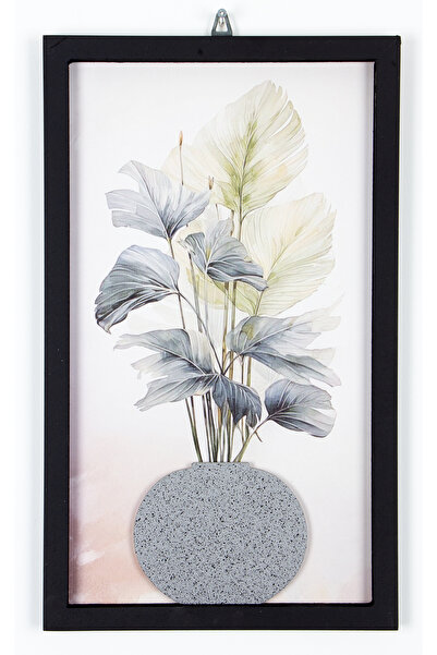 Yapay Çiçek Deposu Ahşap Çerçeve ve Saksılı UV Basklı Pastel Yaprak MDF Tablo...