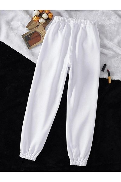 CLAYES Brooklyn Sweatpants Jogger - White Printed Rubber Leg High Waist