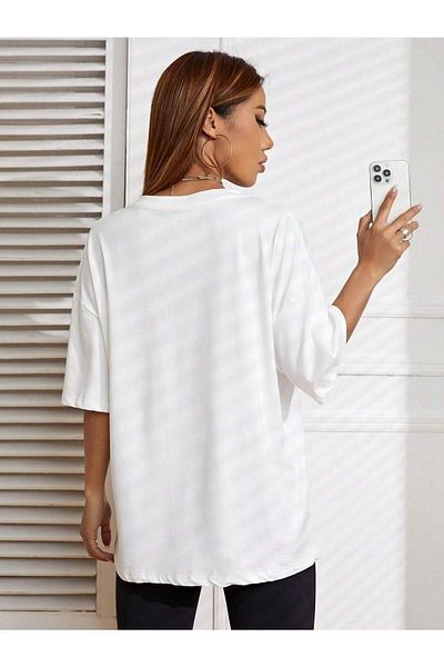 CLAYES Tricou alb cu imprimeu supradimensionat California Letter - decolteu, mânecă scurtă