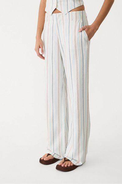 Stradivarius Straight-leg flowing striped linen blend trousers