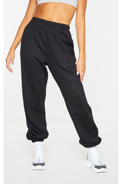 Sweetline Basic Straight Sweatpants Jogger - Black Rubber Leg High Waist