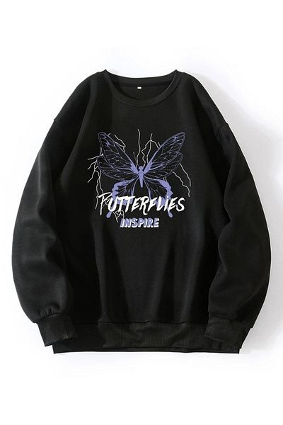 CLAYES Φούτερ Butterflies Insipire - Μαύρη στάμπα Oversize Crew Neck