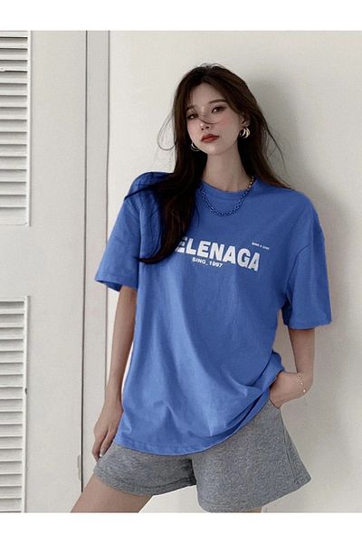 CLAYES Tricou oversize cu imprimeu albastru Welena - decolteu, mânecă scurtă