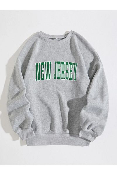 VBSVİBES Φούτερ Unisex Grey Oversize New Jersey με στάμπα με λαιμόκοψη