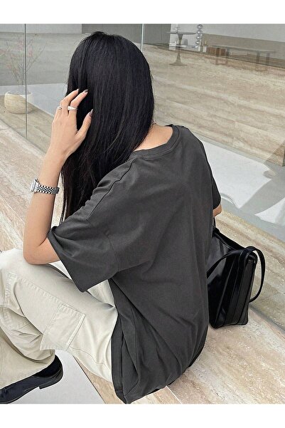 DUBU BUTİK Architecture Single Jersey T-Shirt - Smoke Printed Oversize Crew Neck Short Sleeve T-Shirt