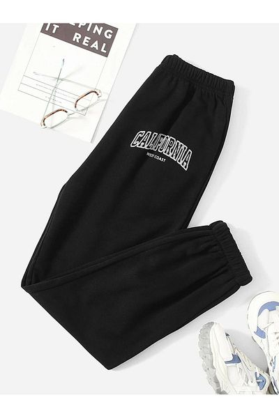 CLAYES California West Coast Sweatpants Jogger - Black Printed Rubber Leg High Waist