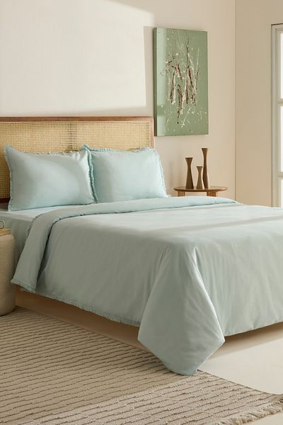 Karaca Home Ella Krep 100% Cotton Double Duvet Cover Set Mint